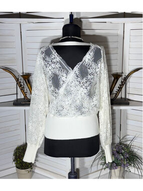 White sheer lace blouse open back deepV coquette romantic fairy cocktail whimsy
